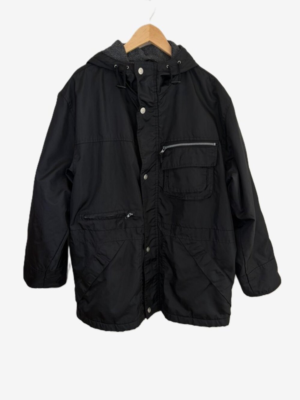 Vintage Eagles Ridge Outfitters Men's Black Hooded Utility Coat Jacket L‎ Fleece - Picture 2 of 16